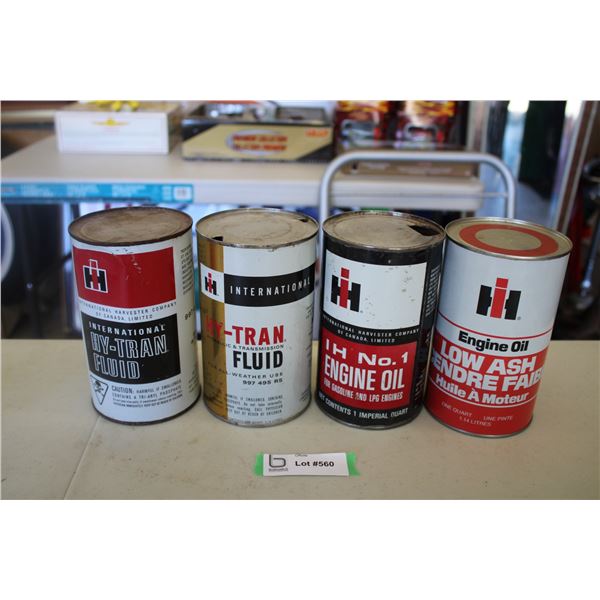 (4) IH Oil Cans - International Hy-Trans, ATF, Engine Oil, Low Ash Oil (1 full can)