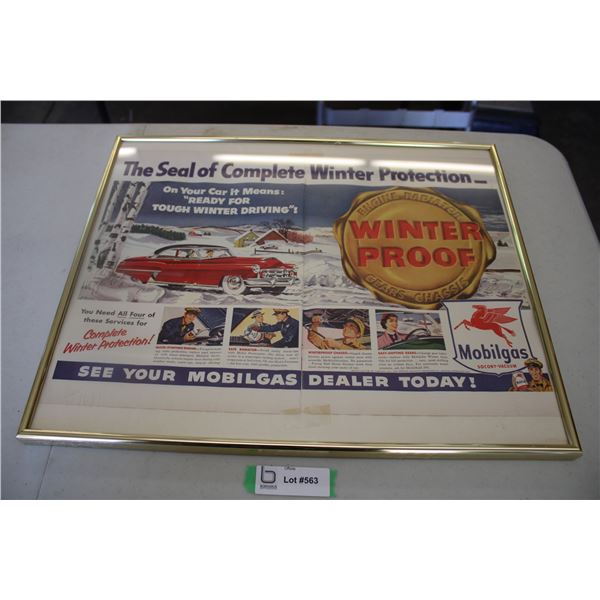 Mobilgas Framed Advertisement - 20x16 - Winter Proof