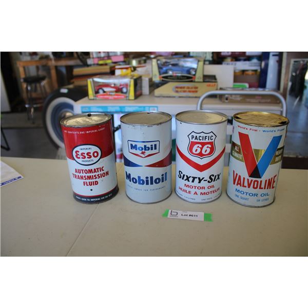 (4) Oil can - Esso ATF, Mobiloil, Pacific 66, Valvoline All Climate