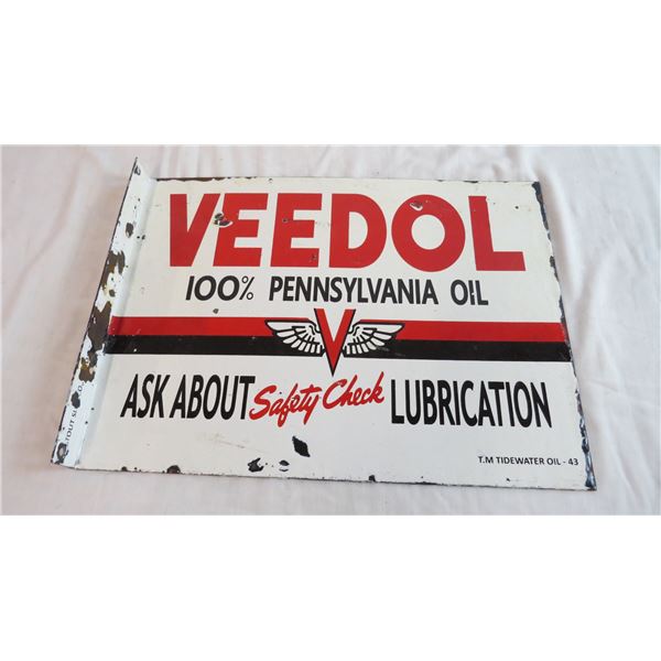 Veedol Motor Oil Flanged Porcelain Sign - Double sided - 16x12 (fantasy?)