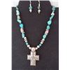 Image 1 : Silver Cross & Turquoise Nugget Choker, Earrings
