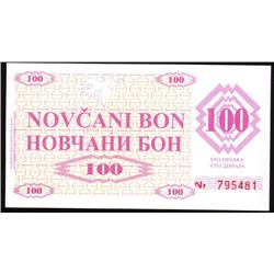 1992 Bosnia Rare 100 Dinara Note CU EST: $250 - $550 (COI-1204)