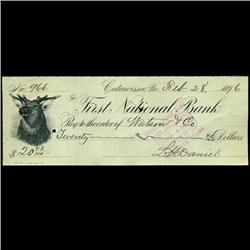 1896 FNB Catawissa PA Cashiers Check EST: $50 - $250 (COI-3265)