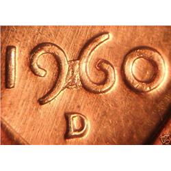 1960D Lincoln Cent Die Error Bridged 9 & 6 BU Rare EST: $50 - $250 (COI-3647)