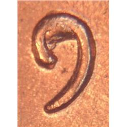 1959D Lincoln Cent Die Error Filled 9 BU Rare EST: $50 - $250 (COI-3651)