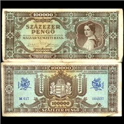 1945 Hungary 100000 Pengo Note Hi Grade EST: $30 - $150 (COI-3902)