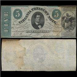 1862 Rare $5 Virginia Confederate Note AU+++ EST: $100 - $500 (COI-4114)