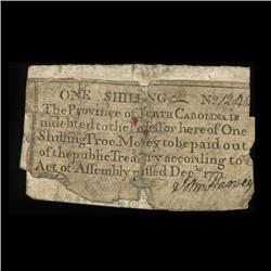 1771 RARE North Carolina 1 Shilling Colonial Note EST: $75 - $300 (COI-4122)