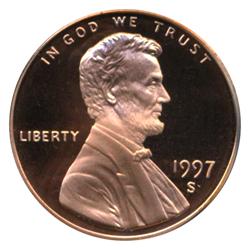 1997S PROOF Lincoln Cent Coin Graded PCGS PR69 DCAM Red EST: $50 - $250 (COI-4301)