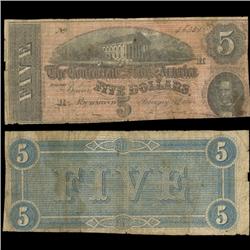 1864 Scarce 5 Dollar Confederate Note EST: $50 - $200 (COI-4343)