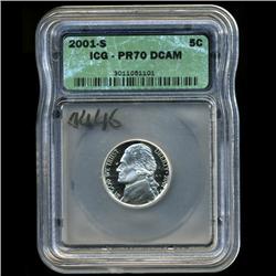 2001S Jefferson Nickel PROOF Graded PR70 DCAM EST: $50 - $500 (COI-4446)