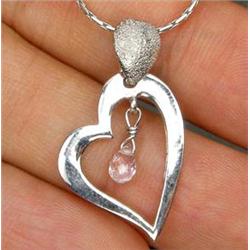 15.98ct  Heart Light Pink Sapphire White Gold Vermeil Necklace Pendant 16" (JEW-1233)
