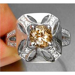 1.10ct  Round Cut Imperial Topaz White Gold Vermeil Ring Size 6.5 (JEW-1235)