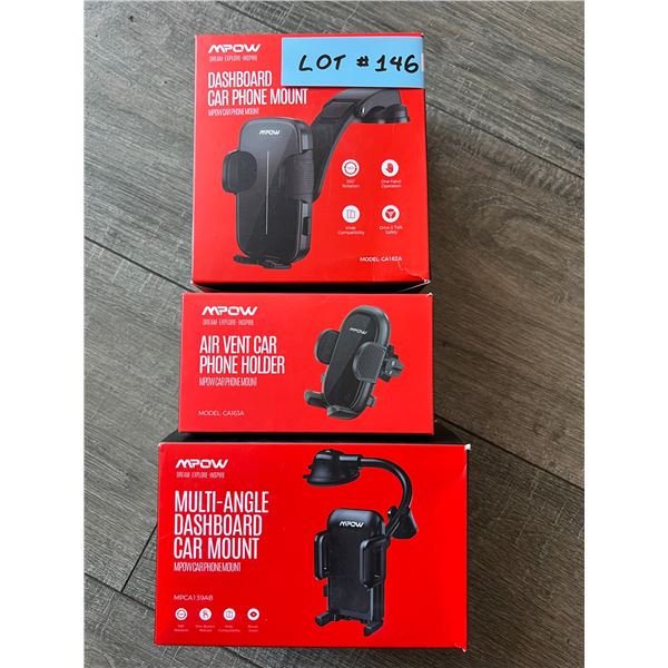 *NEW* Lot Of 3 Assorted MPOW In-Car Phone Mounts