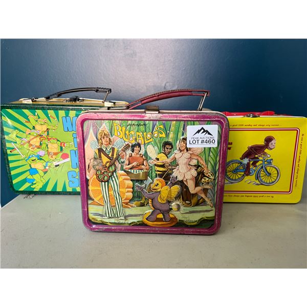 *USED* Lot of 3 Vintage Lunch Boxes (Bugaloos, TMNT, and Curious George)