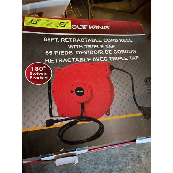 New in Box , Volt King 65ft Retractable Cord Real with Triple Tap