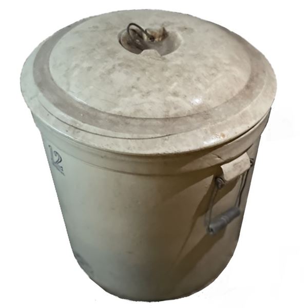 12 Gallon Medalta Crock WITH LID AND HANDLES , PICK UP ONLY