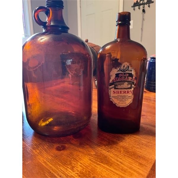 TWO  Amber Bottles