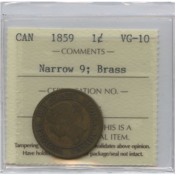 1859 One Cent - Narrow 9; Brass