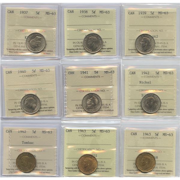 Five Cents - Lot of 15 ICCS Graded