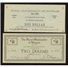 Image 1 : Rural Municipality of Marquis $1 & $2 Saskatchewan #191 Municipal Indebtedness Depression Scrip