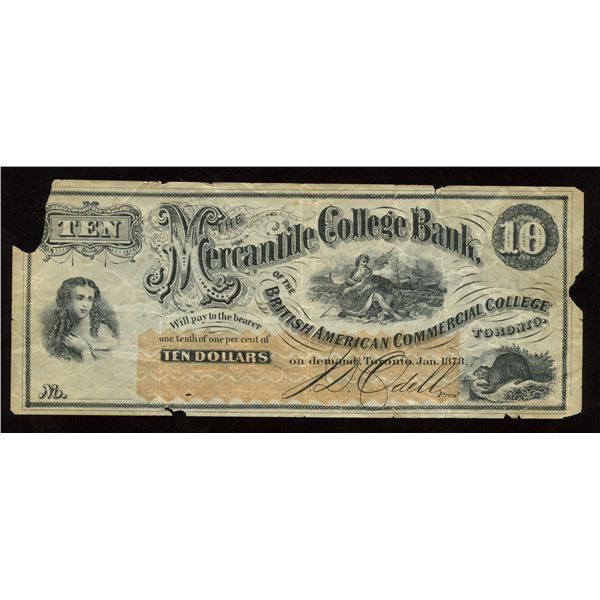 Mercantile College Bank of the British American Commercial College, $10