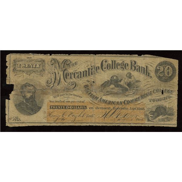 Mercantile College Bank of the British American Commercial College, $20