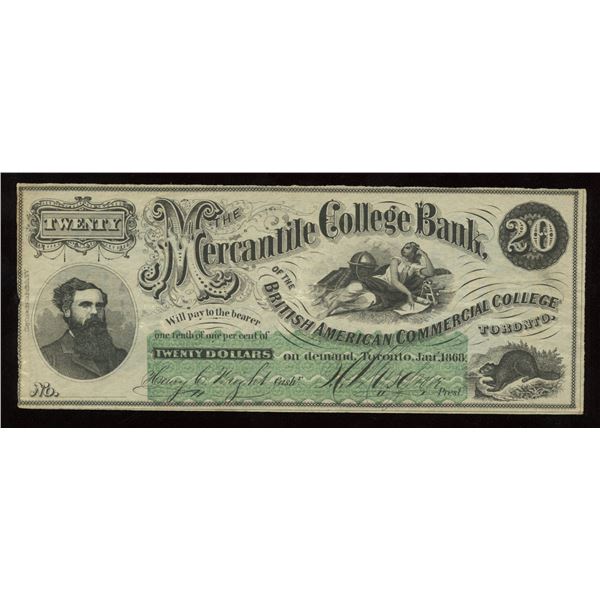 Mercantile College Bank of the British American Commercial College, $20