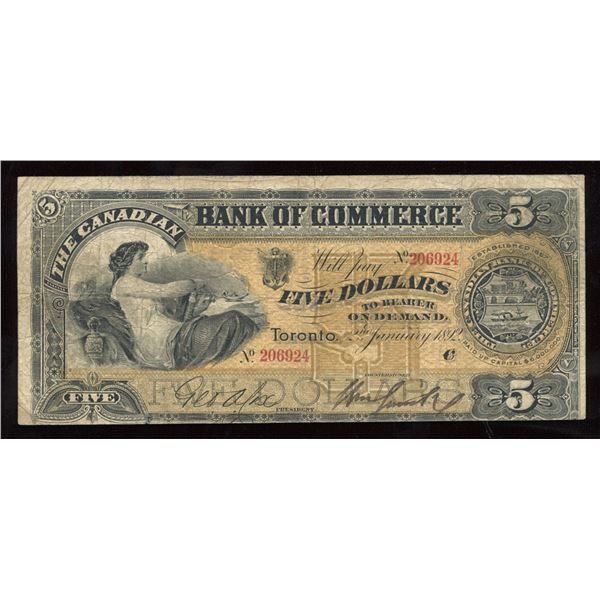 Bank of Commerce $5, 1892