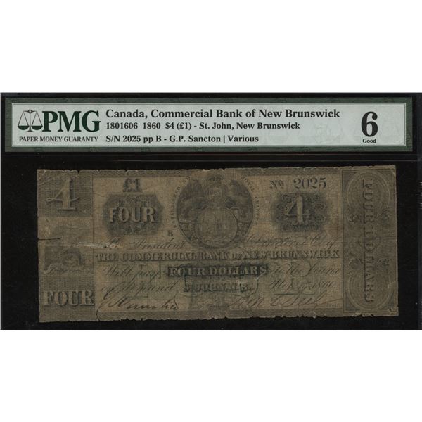 Commercial Bank of New Brunswick $4 (£1) 1860, St. John