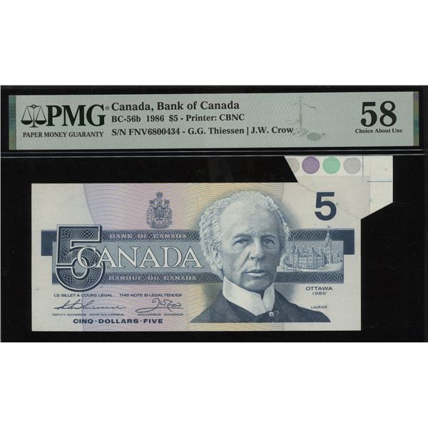 Bank of Canada $5, 1986 - Folding & Cutting Error