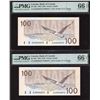 Image 1 : Bank of Canada $100, 1988 - 2 Consecutive Mismatched Serial Number Errors