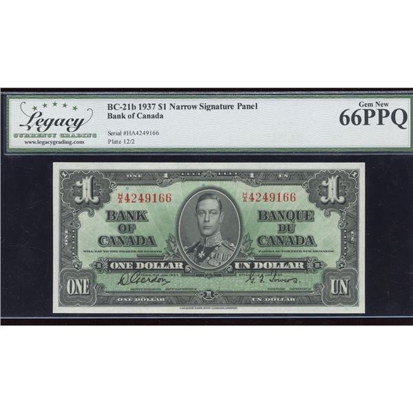 Bank of Canada $1, 1937 - H/A Narrow Signature Panel