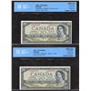 Image 1 : Bank of Canada $20, 1954 - Devil's Face - Lot of 2 Consecutives