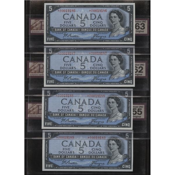 Bank of Canada $5, 1954 - Lot of 4 Consecutive Replacements