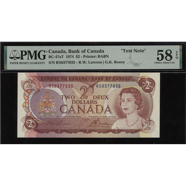 Bank of Canada $2, 1974 - Test Note