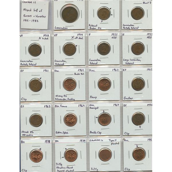 Canada 1 Cent Varieties and Error Lot