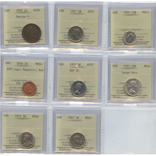 Canada - Lot of 8 ICCS Graded Coins