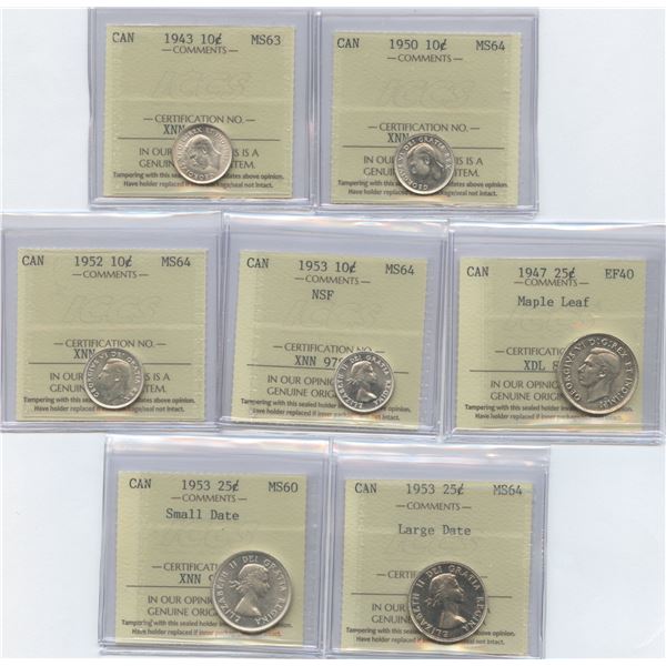 Canada - Lot of 7 ICCS Graded Coins