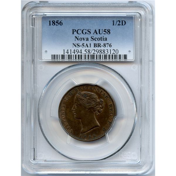 Province of Nova Scotia Halfpenny Bronze Token, 1856