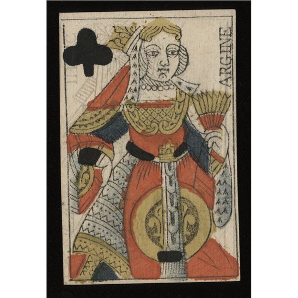 French Colonial issue Playing Card Money; Queen of clubs with French Handwritten text on the back