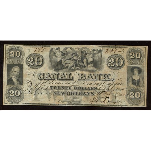 Canal Bank $20 Broken Bank, (1849)