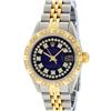 Image 2 : Rolex Ladies 2T Blue Vignette String Pyramid Diamond Datejust Wristwatch