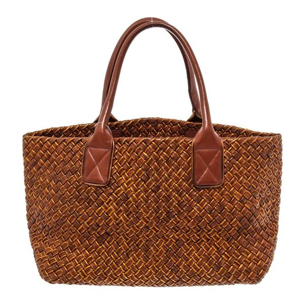 Bottega Veneta Gold Metallic Intrecciato Woven Leather Medium Cabat Tote Bag