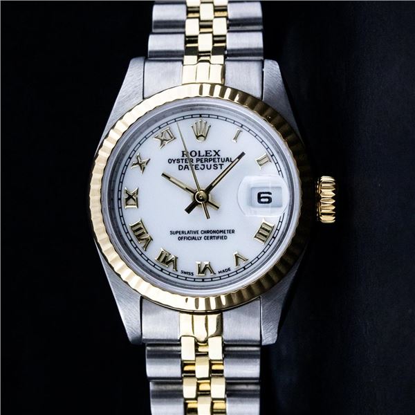 Rolex Ladies 2 Tone Yellow Gold & Stainless Steel White Roman 26MM Datejust