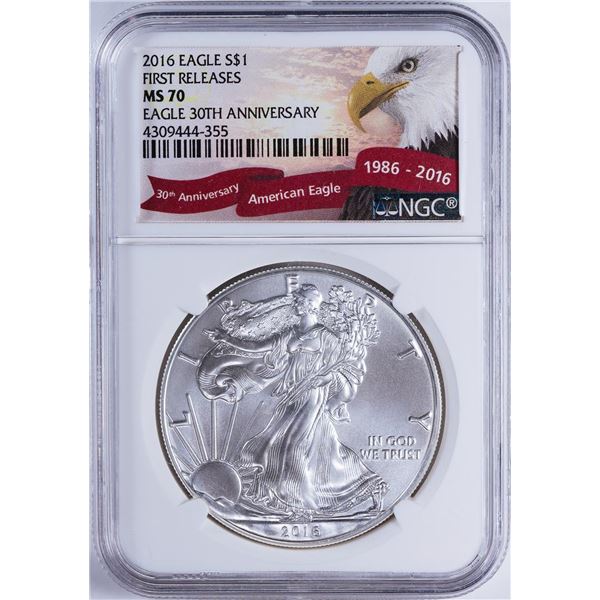 2016 $1 American Silver Eagle NGC MS70 30th Anniversary First Releases