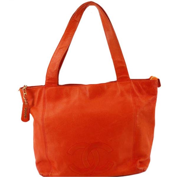 Chanel Orange Caviar Leather Tote Bag