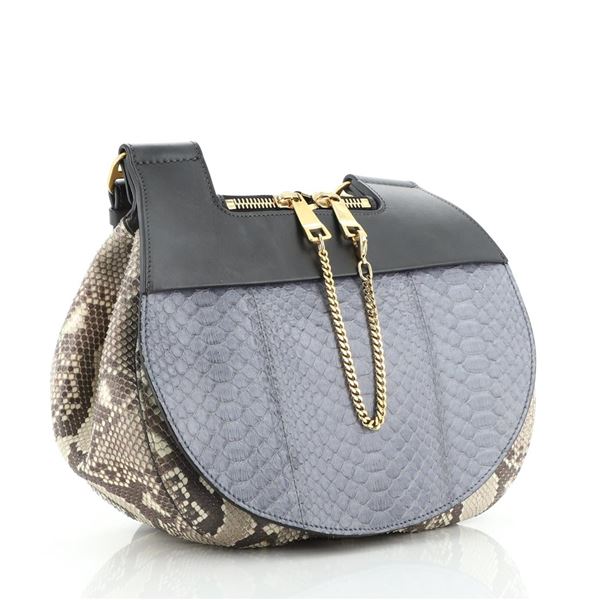 Chloe Drew Messenger Bag Python Medium Blue, Neutral