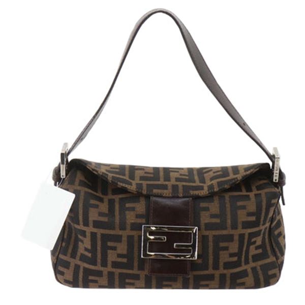 Fendi Brown Zucca Canvas Double Flap Baguette Shoulder Bag