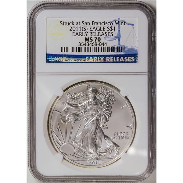 2011-S American Silver Eagle .999 Fine Silver Dollar Coin NGC MS70